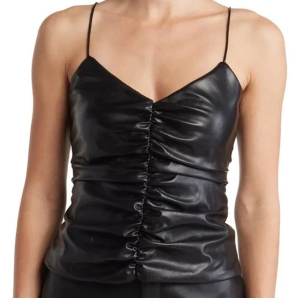 7 For All Mankind Faux Leather Ruched Cami